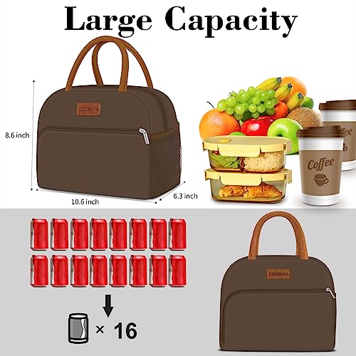 Coobiiya Lunch Bag Women, Lunch Box for Women Adult Men, Small Leakproof Cute Lunch Tote Large Capacity Reusable Insulated Cooler Lunch Container for Work/Office/Picnic/Travel-Brown - color: Brown