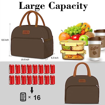Coobiiya Lunch Bag Women, Lunch Box for Women Adult Men, Small Leakproof Cute Lunch Tote Large Capacity Reusable Insulated Cooler Lunch Container for Work/Office/Picnic/Travel-Brown - color: Brown
