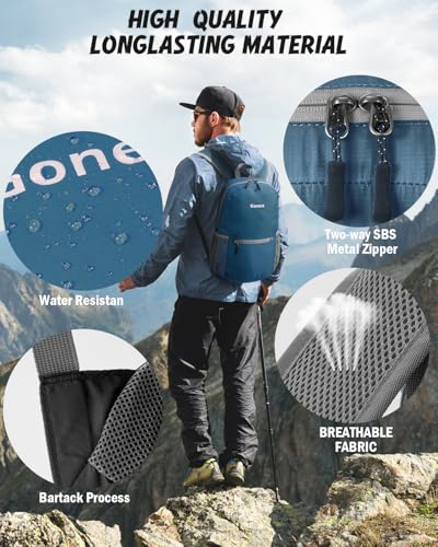 Gonex Ultra Lightweight Packable Backpack Daypack Handy Foldable Camping Outdoor Travel Cycling Backpacking - color: Grey Blue