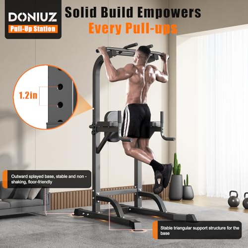 DONIUZ Power Tower Pull Up Bar and Dip Station, Multi-Function Home Gym, Strength Training Fitness Equipment, Height Adjustable - color: Black-02