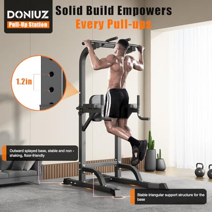 DONIUZ Power Tower Pull Up Bar and Dip Station, Multi-Function Home Gym, Strength Training Fitness Equipment, Height Adjustable - color: Black-02
