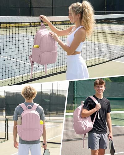 Pickleball Bag, Pickleball Backpack with Shoe Compartment and Paddle Slots, Large Sports Gym Backpack with Wet Pocket - color: Pink