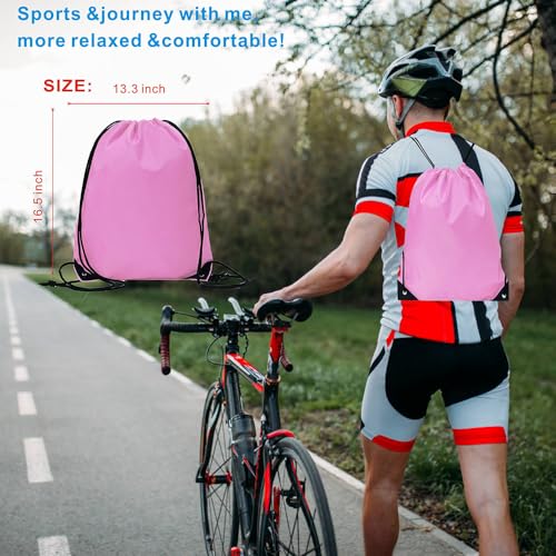 Drawstring Backpack Bulk 24Pcs Draw String Backpack Bags DIY Gym Sports Traveling Yoga Cinch Bag Sackpack Drawstring(pink) - color: Pink