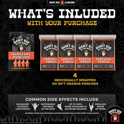 Don't Die In The Woods - Rain + Heat Emergency Poncho - Wearable Mylar Space Blanket For Hiking, Camping, First Aid, Survival - color: 4pk Refill - Oh Sh*t Orange