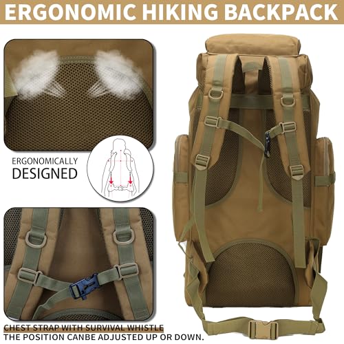 Hiking Backpack for Men 70L/100L Camping Backpack Military Rucksack Molle 3 Days Assault Pack for Climbing | Camping Backpack - color: 70l-khaki