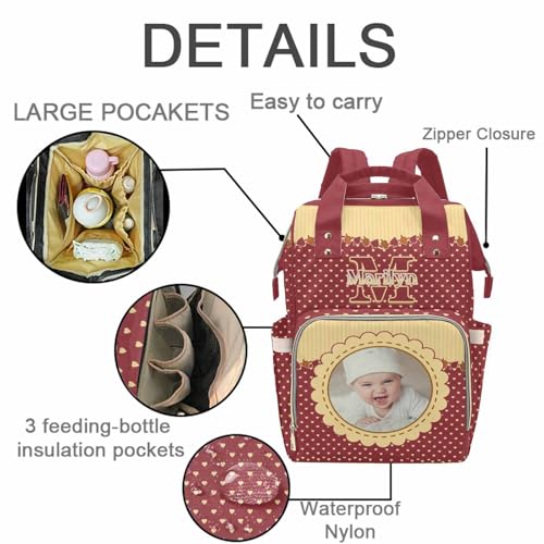 Newcos Custom Photo Diaper Backpack with Name for Mom Baby, Personalized Baby Diaper Bag Water Bottle, Customized Nursing Bags Tote Mommy Bag for Newborn Wife Women Travel Birthday Mother Day Red - color: Patten 16