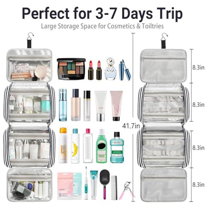 Bosidu Hanging Travel Toiletry Bag,Large Capacity Cosmetic Travel Toiletry Organizer for Women with 4 Compartments & 1 Sturdy Hook,Perfect for Travel/Daily Use/Christmas - color: z-Blue