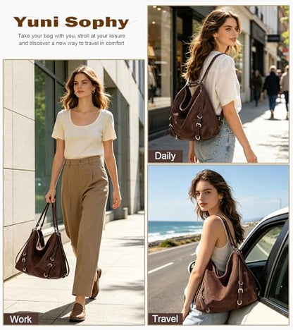 3-Way Convertible Hobo Bag for Women, Soft Shoulder Backpack, Casual Daily Tote Purse with Adjustable Strap - color: Coffee