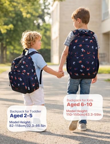 VASCHY Kids Backpacks, 12L Toddler & 17.5L School Backpacks, Lightweight Water-Resistant for Boys and Girls Ages 3-12 - color: Navy Construction-l, size: Large