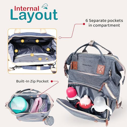 SNUGGY BABY Diaper Bag with Changing Station, Diaper Backpack with Changing Pad, Portable Diaper Organizer, Insulated Bottle Holders, Large Capacity, Water-resistant Travel Bag (Gray) - color: Gray