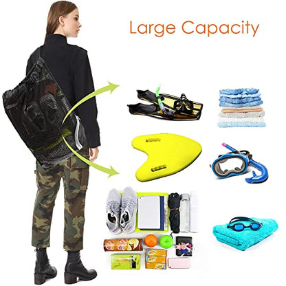 BeeGreen Mesh Drawstring Bag Swim Backpack for Beach Pool Sports Gym Draw String Cinch Bags for Swimming Soccer Basketball Gear Black - color: Black, style: Mesh Bag