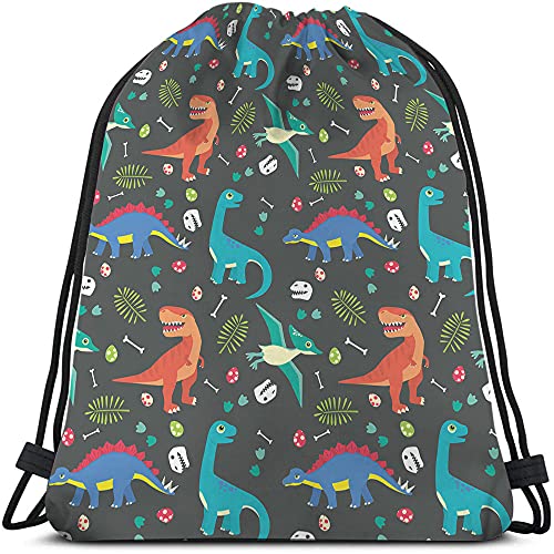 Multicolor Dinosaur Drawstring Backpack, 14x16.9 Inch, Unisex, Waterproof, Polyester, Modern, Double-sided Printed Graphic, Adjustable Drawstring, Multi-purpose, Sport, Travel, Work - color: Multi-a118