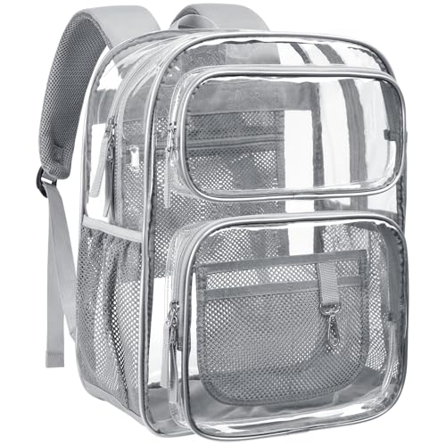 PACKISM Clear Backpack for School - 17 inch Large Heavy Duty Bookbag, Reinforced See Through PVC Transparent Backpack - color: Battleship Grey, style: Daypack Backpacks