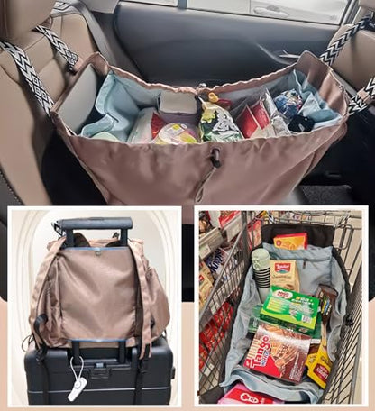 Tote Bag Large Capacity Lightweight Backpack with 15 Pockets Nylon Shoulder Bag for Car Travel Mother Bag - color: Khaki