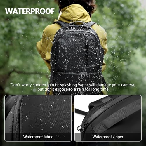 TAAOKA Camera Backpack, DSLR/SLR/Mirrorless Camera Bag for Photographer, Waterproof Camera bag with Tripod Holder & 16in Laptop Compartment Compatible with Canon/Nikon/Sony, Black