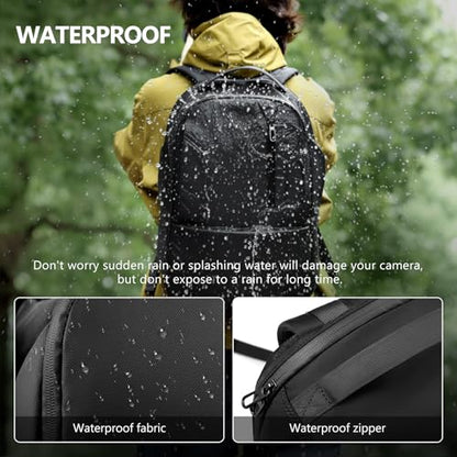 TAAOKA Camera Backpack, DSLR/SLR/Mirrorless Camera Bag for Photographer, Waterproof Camera bag with Tripod Holder & 16in Laptop Compartment Compatible with Canon/Nikon/Sony, Black