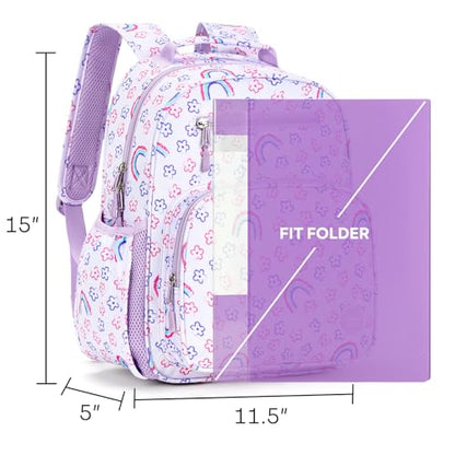 mibasies Kids Backpack for Girls 5-8: Water-Resistant School Bookbag for Kindergarten and Elementary - Rainbow Purple - color: Rainbow Purple, style: Kids-15"h