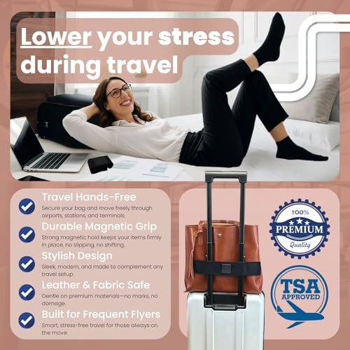 Trolley Strap Carryon Luggage Strap Over Suitcase Handle for Attaching Carryon Bag Travel Accessories TSA Approved Carry-On Add a Bag Belt Sleeve for A Tote Backpack Purse (Black on Black) - color: Black on Black