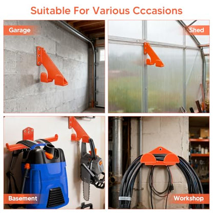 3-in-1 Heavy Duty Garage Tool Organizer, 3-Piece Wall Mount Chainsaw Holder, Backpack Blower Rack and Weed Eater Hanger Set for Lawn Power Tools, No-Scratch Rustproof, Orange