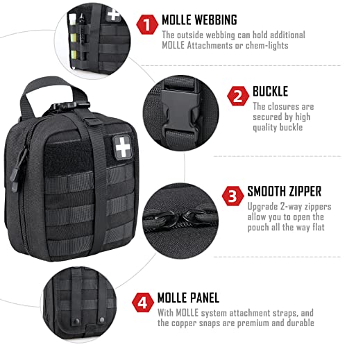 LIVANS 1000D First Aid Bag Empty Medical Ifak Pouch Molle EMT Pouches Rip-Away Tactical Military Trauma Emergency Medic Bag - color: Black(7.1"l X 3.5"w X 8"h)