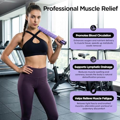 Muscle Roller & Massage Roller Stick for Athletes - Lymphatic Drainage Support, Relieves Muscle Soreness, Cramping & Tightness - Targets Legs, Arms, Back & Calves （Purple - 18inch） - color: Purple