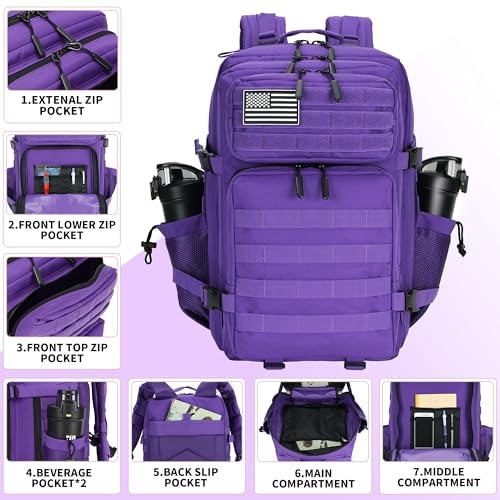 Lovelinks21 45L Tactical Assault Backpack 3 day assault pack with Molle Waterproof backpack Rucksack for Tactical Backpacks (Purple) - color: Purple