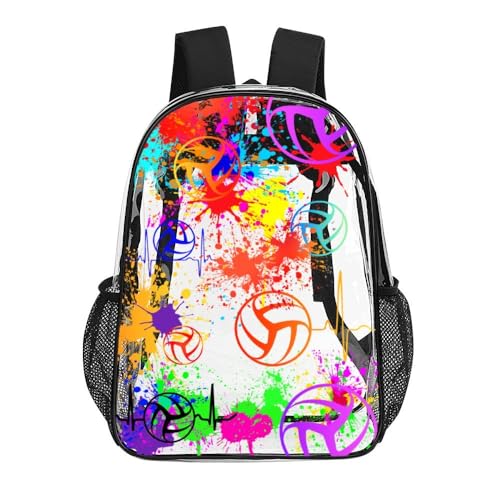 Volleyball Clear Backpack Heavy Duty for Girls Kids Boys Women | Large Cool PVC Volleyball Theme Printing Transparent Backpacks for Schools Stadium Concerts Work - Clear/Black - color: Volleyball Clear Backpack 1 Black