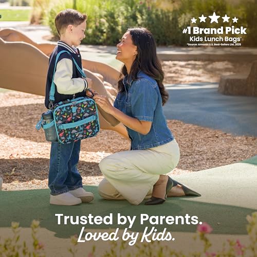 Bentgo Kids Lunch Bag - Durable, Double-Insulated Lunch Bag for Kids 3+; Holds Lunch Box, Water Bottle, & Snacks; Easy-Clean Water-Resistant Fabric & Multiple Zippered Pockets (Dinosaur) - color: Dinosaur