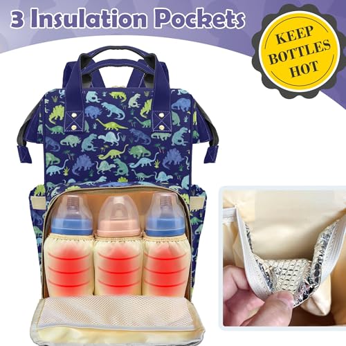 Customized Dinosaur Diaper Bag Backpack Nylon Blue Dino for Boys, Waterproof, Multifunctional, Large Storage Space Personalized Mommy Bag - color: Blue Dinosaur