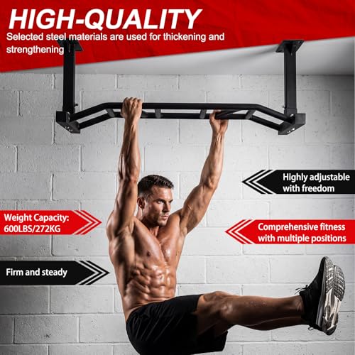Generic 47 Inch Heavy Duty Multi-Grip Chin Up Bar Adjustable Height&Supports To 600 Lbs Fitness Trainer for Home Gym Workout Strength Training Equipment