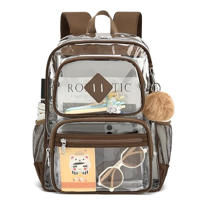 Heavy Duty Clear Backpack for Girls Boys Transparent School Bookbag Kids Durable PVC See Through Backpack - Coffice - color: Coffice