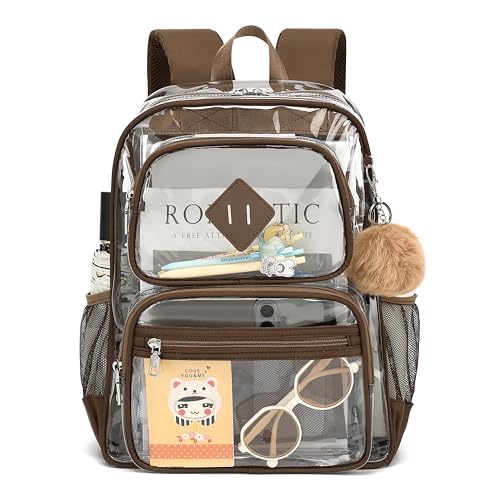 Heavy Duty Clear Backpack for Girls Boys Transparent School Bookbag Kids Durable PVC See Through Backpack - Coffice - color: Coffice