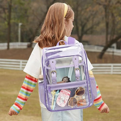 Heavy Duty Clear Backpack Stadium Approved Transparent Backpacks for School College Festival Work Travel (Lavender Purple) - color: Lavender Purple