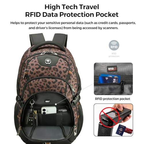 Swissdigital Design Backpack for Men with USB Charging Port SD803-103 - color: Brown Leopard