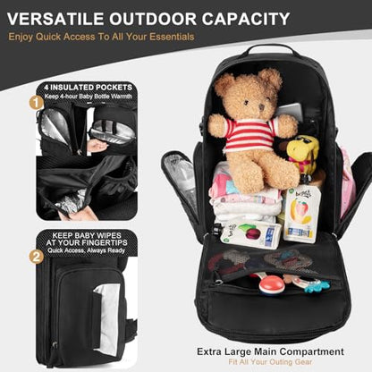 MIRACOL Military Diaper Bag for Dad: Tactical Design with Changing Pad & Daddy Patches - Pride Solution for Veteran Fathers in Baby Outings - color: Black W/ Changing Mat
