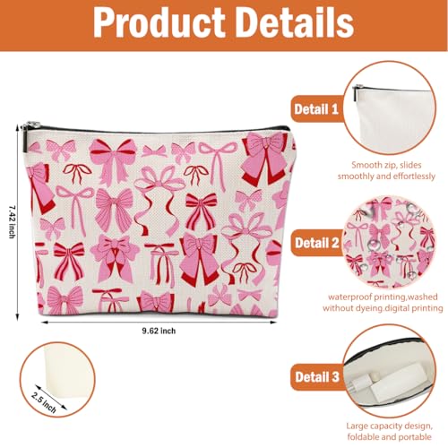 4 PCs Bow Stuff Makeup Bag Coquette Stuff Cosmetic Bag, Bow Gifts for Women Teen Girls Best Friends Daughter Coworkers, Cute Bow Stuff Christmas birthday Gifts Zipper Pouch Toiletry Bag - color: Multicolor 0009