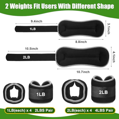 Hollowfly 4 Pairs Ankle Leg Weights Adjustable Set for Women Men, 1lb 2lb Wrist Weight Arm Fitness Wristbands Ankle Leg Strap for Gym Yoga Training Walking Jogging Running