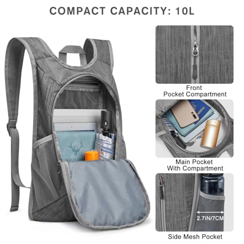G4Free 10L Hiking Backpack Small Travel Hiking Daypack Lightweight Packable Backpack Casual Foldable Shoulder Bag | Lightweight Packable Daypack, Casual Foldable Shoulder Bag, Dark Grey - color: Dark Grey