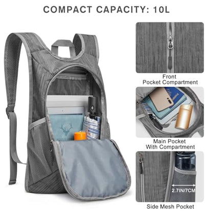 G4Free 10L Hiking Backpack Small Travel Hiking Daypack Lightweight Packable Backpack Casual Foldable Shoulder Bag | Lightweight Packable Daypack, Casual Foldable Shoulder Bag, Dark Grey - color: Dark Grey