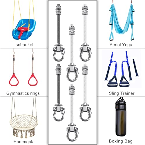 SELEWARE Heavy Duty Bearing Swing Hangers, 6 Pack Stainless Steel Swing Hooks for Wood and Steel Beam, Swing Hardware for Hammock, Yoga Swing, Porch Swing, Heavy Bag, 7" x M2/5", 1500LB Capacity - color: 6 Pack Bearing Hangers (7" X M2/5" Threaded Rod)
