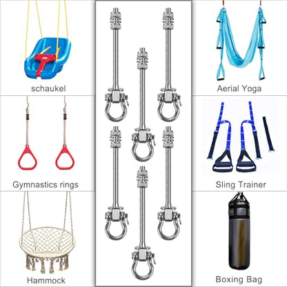 SELEWARE Heavy Duty Bearing Swing Hangers, 6 Pack Stainless Steel Swing Hooks for Wood and Steel Beam, Swing Hardware for Hammock, Yoga Swing, Porch Swing, Heavy Bag, 7" x M2/5", 1500LB Capacity - color: 6 Pack Bearing Hangers (7" X M2/5" Threaded Rod)