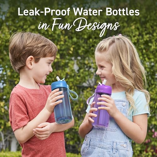 Bentgo Kids Water Bottle - Leak-Proof, Durable Tritan PFAS- & BPA-Free 15 fl oz, Kids/Toddlers Ages 3+ for School & Sports; Bite & Sip Spout, Carrying Handle, Dishwasher Safe (Purple) - color: Purple
