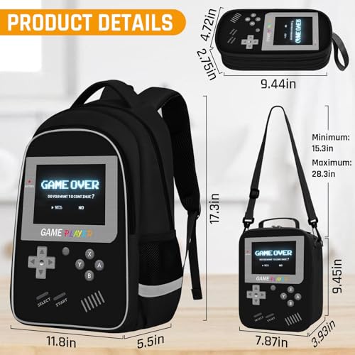 TILYTADLY School Backpack For Boys - Gamer Boys Backpack For Kids Children Teens Elementary Middle School - Ages 6-18，17″ - color: 1-black-set1