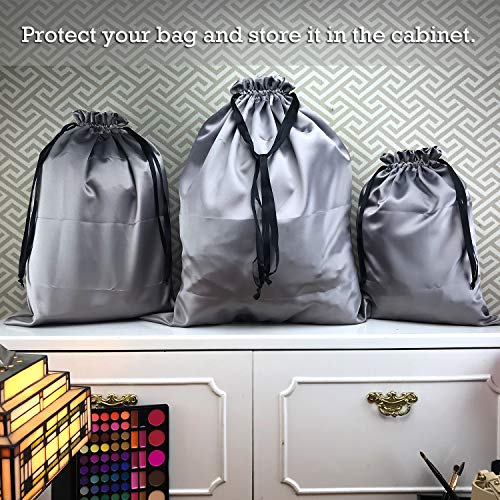 PlasMaller Dust Cover Storage Bags Thick Silk Cloth Pouch with Drawstring For Luxuries Handbags Tote Purses Shoes Boots, Silver (19.6 x 23.6 in) - size: 19.6 x 23.6 in