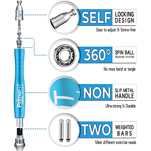 PrimaFIT Jump Rope Pro Speed Skipping Rope Adjustable Adult Jumping Rope Weighted Aluminium Handles for Double Dutch Boxing Workout Crossfit Exercise Fitness Spare Cable Weights Protectors Carry Bag - color: Light Blue