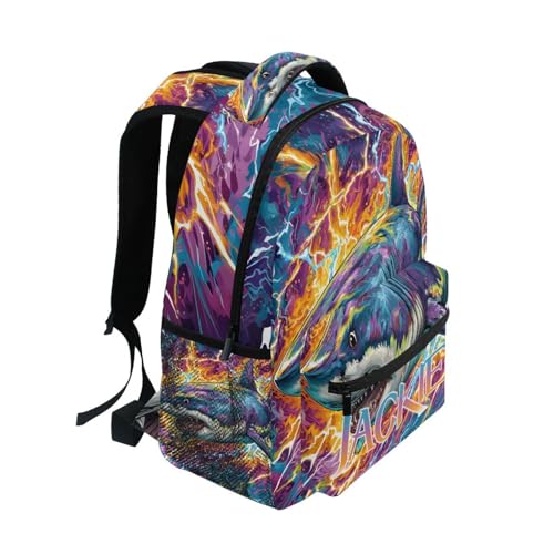 susiyo Custom Name Backpack Personalized School Bookbag Colorful Lightnbing Shark Lightweight College Back Pack Travel Camping Casual Daypack for Teens Girls Boys Women Men - color: Custom Lightnbing Shark