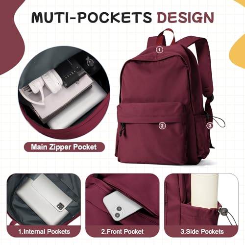 winspansy Travel Backpack For Women Men Aesthetic Lightweight Daypack Simple Cute Backpack Waterproof College bag Fit 14 Inch Laptop Mochila de Viaje Red - color: C1-red