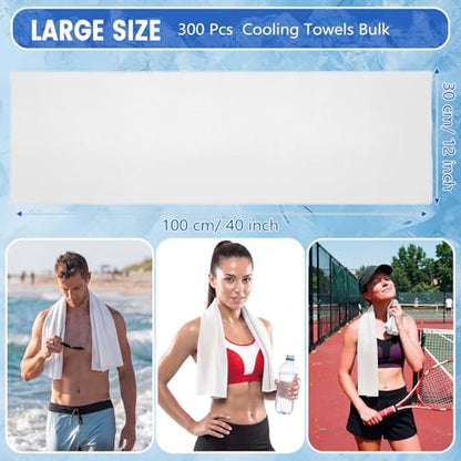 Hosuly 300 Pack Cooling Towels Bulk 40 x 12 Inch Large Chilly Breathable Sweat Sports Cold Towels Sublimation Microfiber Ice Neck Rag for Hot Weather Workout Gym Team Gift (White) - color: White