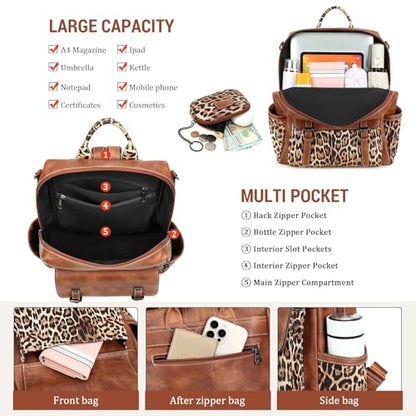 AGLOD Backpack Purse for Women PU Leather Back Packs Designer Ladies Shoulder Bag Fashion Faux Work Travel Handbags - color: Leopard