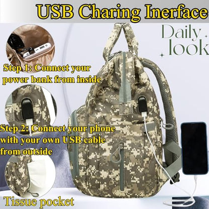 Diaper Bag Backpack for Dad and Mom with USB Charging Port Stroller Straps and Insulated Pocket,army military Travel Nappy Backpack for Daddy/Mommy (Camo) - color: Camo